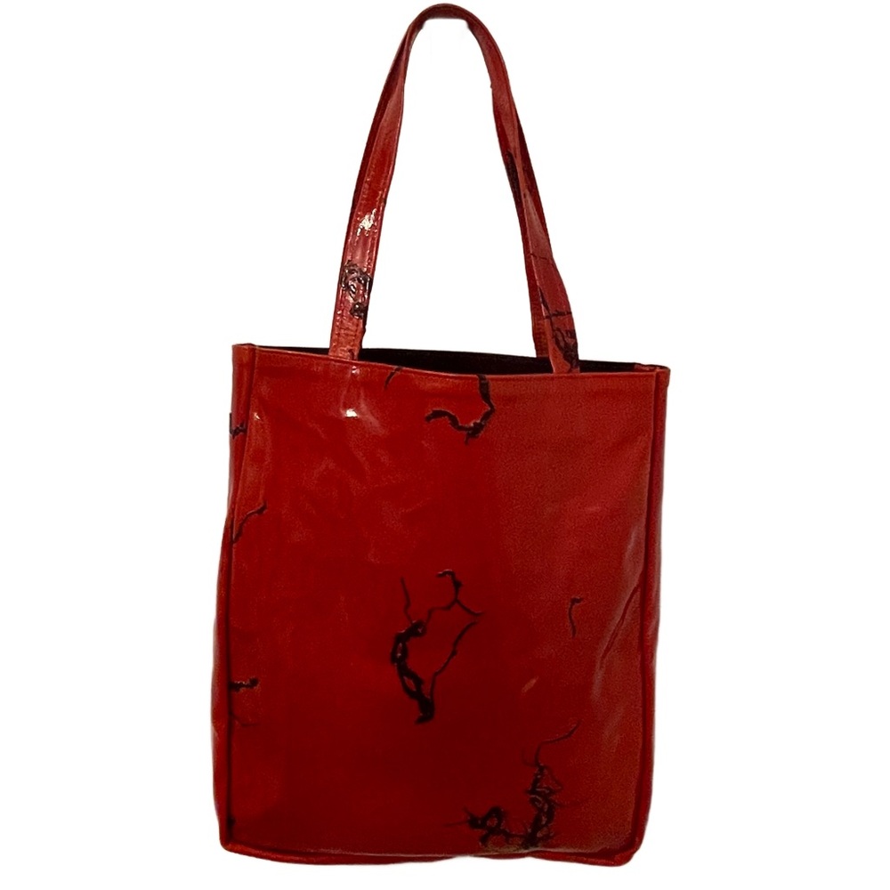 LONGCHAMP Bag Purse Red Patent Leather Black Splatters 1990's EUC AUthentice - Picture 3 of 10